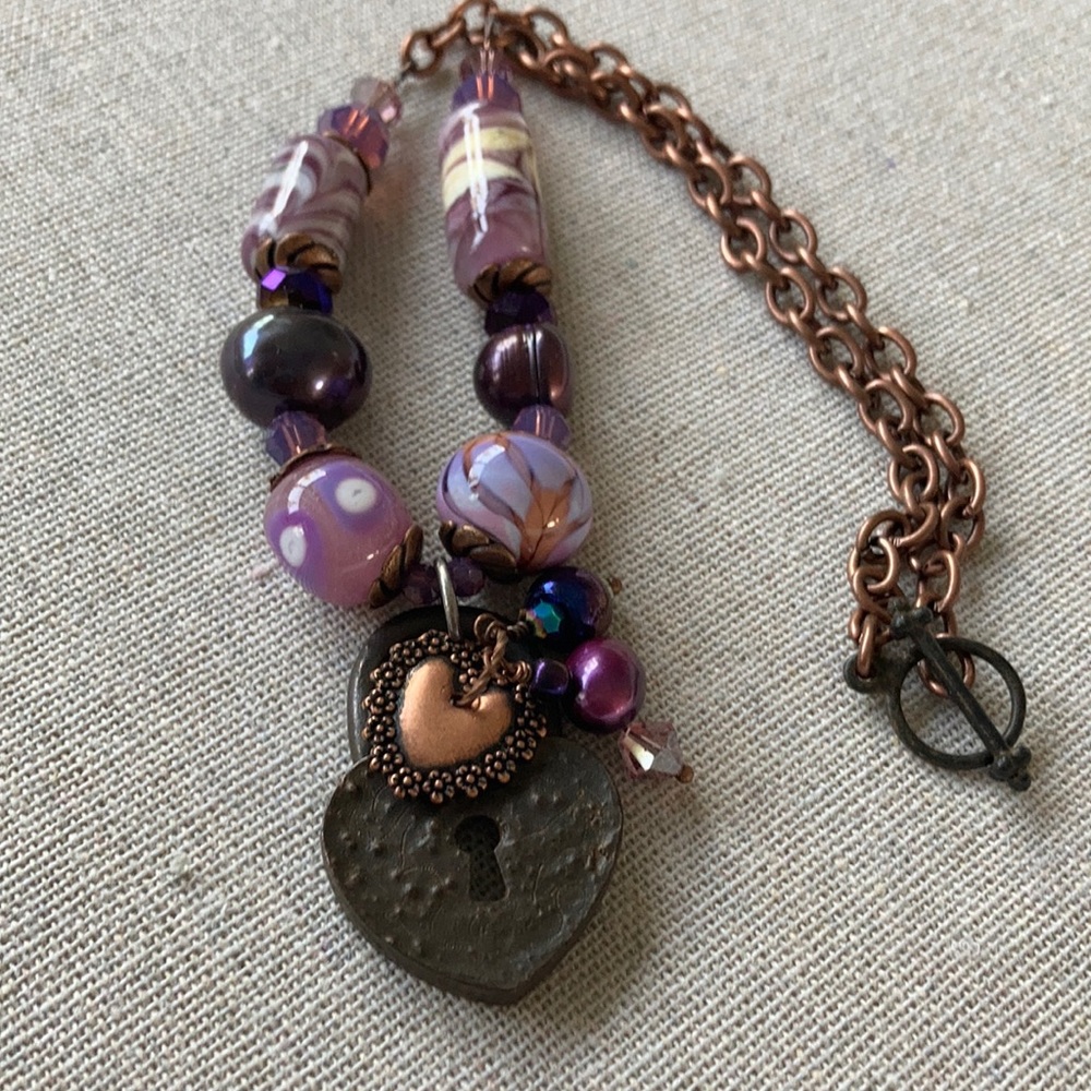 NWT Vintage Lock & Charms Freshwater Pearls, Lampwork Glass Neckla…